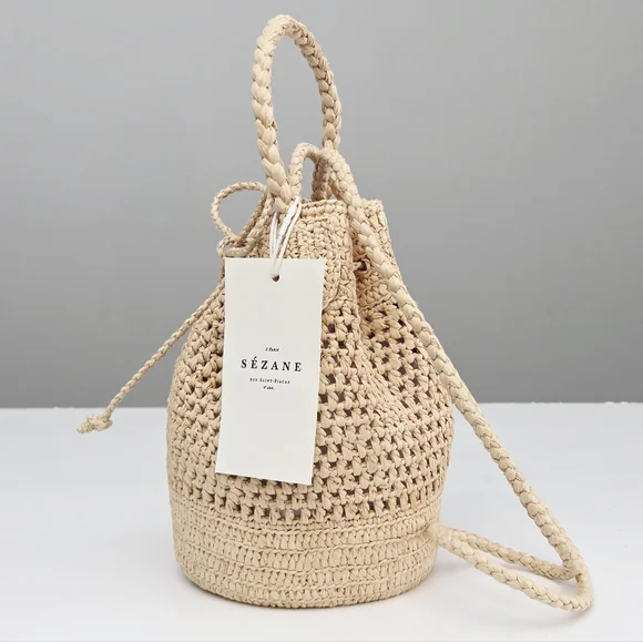 NWT SEZANE CAPUCINE MINI BAG - NATURAL RAFFIA - Picture 7 of 9